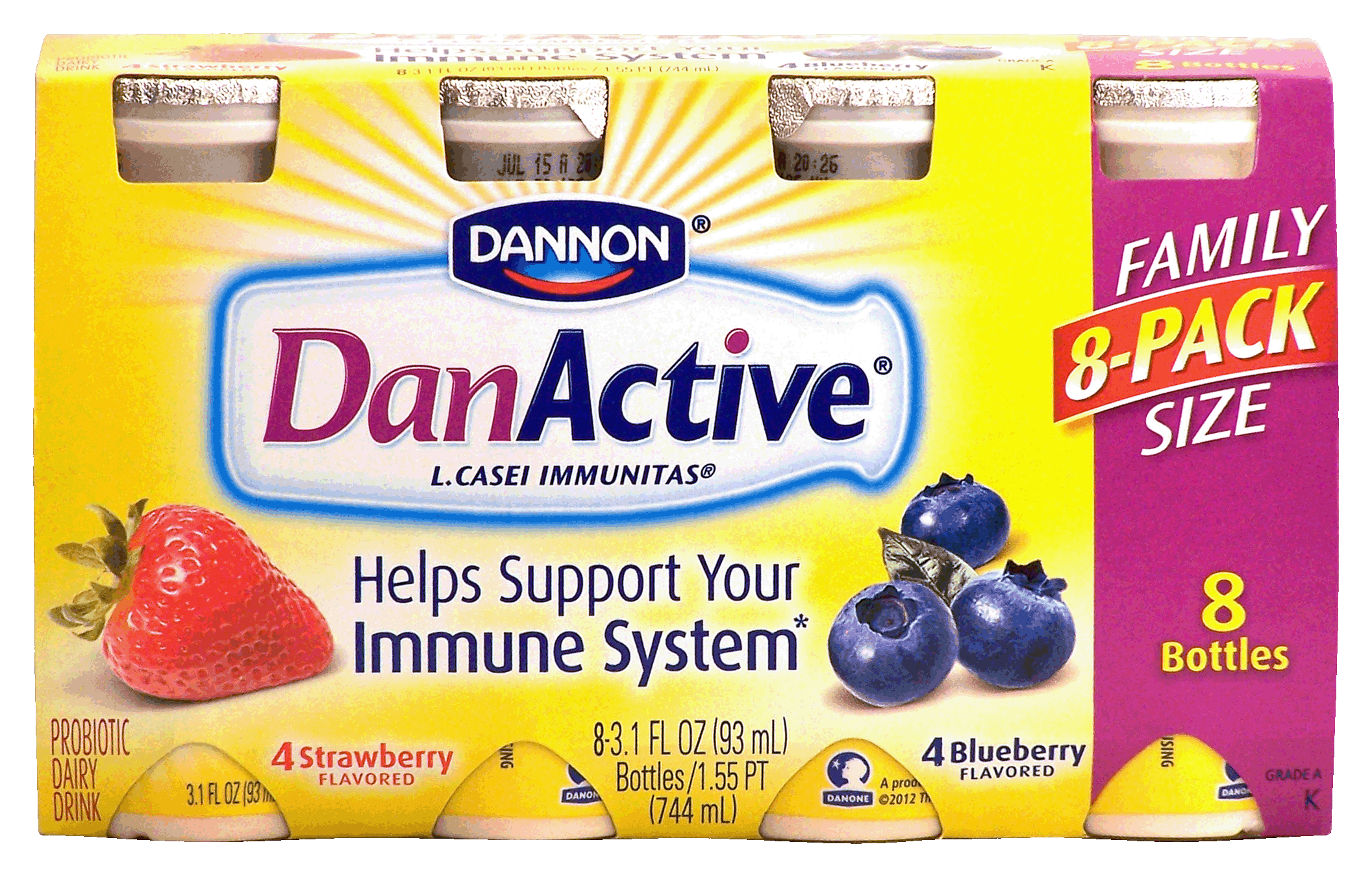 DanActive&nbsp;DanActive Immunity&nbsp;Probiotic Dairy Drink Strawberry & Blueberry 3.1 Oz Full-Size Picture